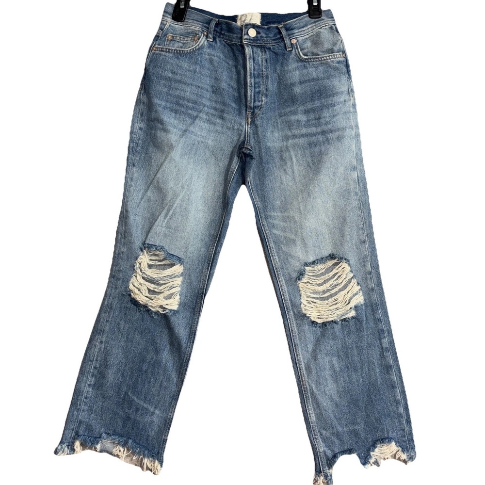 Free People We The Free Jeans Womens 31 Blue Denim Cotton Distressed Frayed Hem